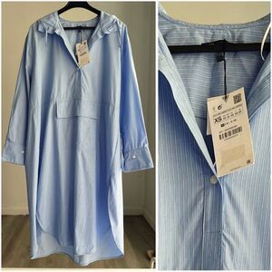 ZARA Oversized Hooded Striped Dress Pocket Cotton